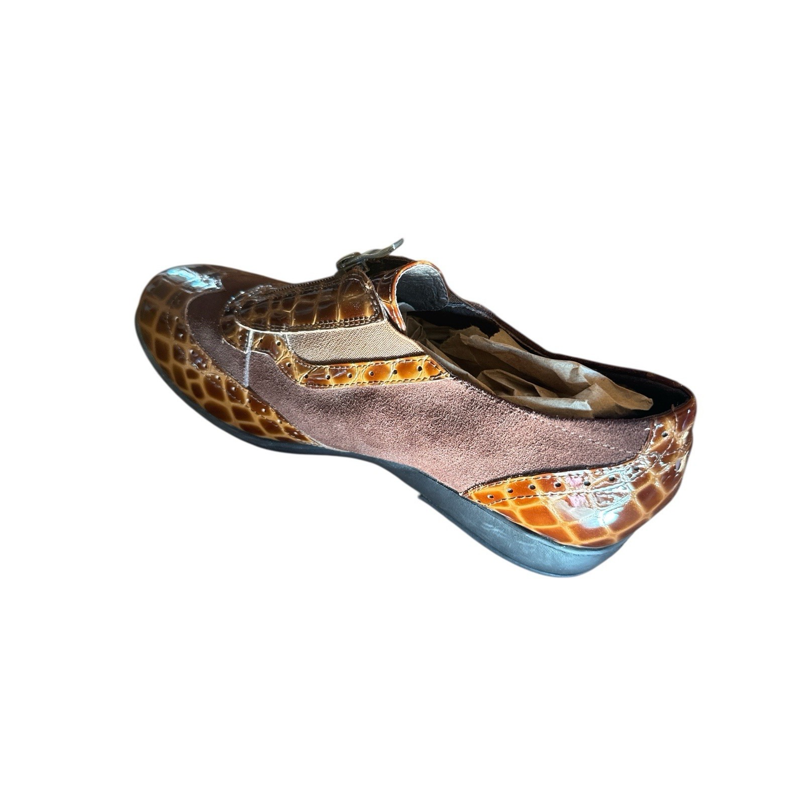 Defying Gravity Brown Patent Leather Croc Suede Woman's Size 9.5 Zip Up Shoes — image 7 of 8